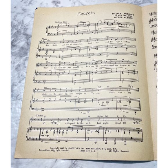 Secrets Vintage Piano Sheet Music Perry Como 1946 Frank Weldon Jack Lawrence - Picture 2 of 6